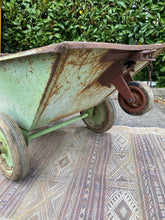 Load image into Gallery viewer, Very Large Industrial Metal Wheel Barrow - Original Green Chippy Paint - French General Trading
