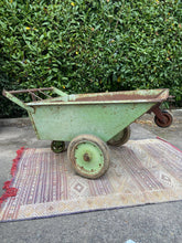 Load image into Gallery viewer, Very Large Industrial Metal Wheel Barrow - Original Green Chippy Paint - French General Trading