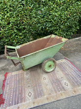 Load image into Gallery viewer, Very Large Industrial Metal Wheel Barrow - Original Green Chippy Paint - French General Trading