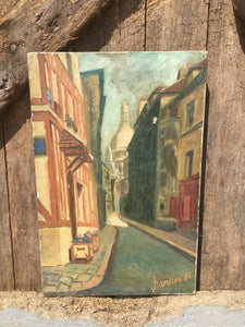 VINTAGE FRENCH Oil Painting on Canvas Dated 1944 Montmartre, Paris Scene MIDCENTURY - French General Trading