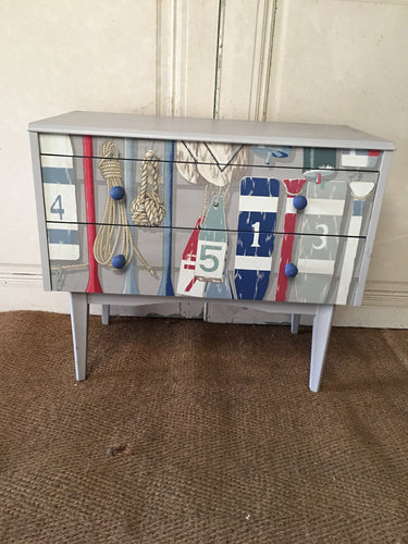 Vintage Mid Century Beach Sea Theme Chest of Drawers Decoupage Childs Bedroom - French General Trading