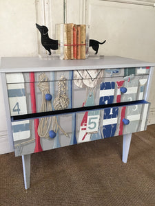 Vintage Mid Century Beach Sea Theme Chest of Drawers Decoupage Childs Bedroom - French General Trading